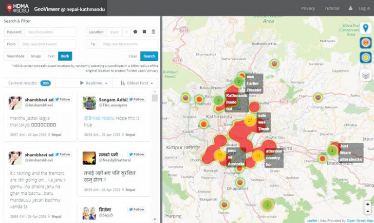 GeoViewer برنامه کاربردی نقشه‌برداری مبتنی بر وب است که نتایج تحلیل‌های رسانه‌های اجتماعی برچسب جغرافیایی HDMA را تجسم می‌کند.
